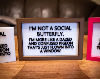 Funny Desk Sign: I'm not a social butterfly - 3D Printed
