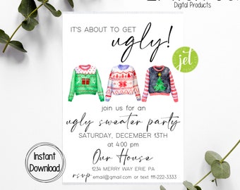 It’s About To Get Ugly Invite | Ugly Christmas Party Invitation | Holiday Party | Christmas Party | Editable | Customizable | Digital