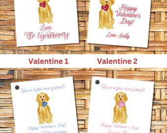 Golden Retriever Valentine Gift Tags, Personalized Kids Valentines