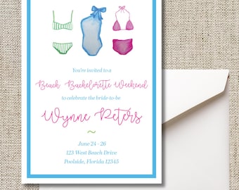 Watercolor Beach Bachelorette Invitations, Girls Weekend