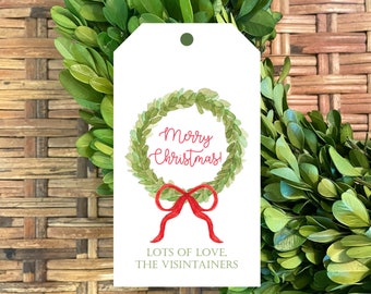 Personalized Watercolor Christmas Wreath Gift Tag