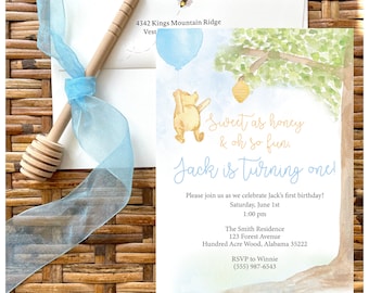 Winnie The Pooh 1st Birthday Invitation Set