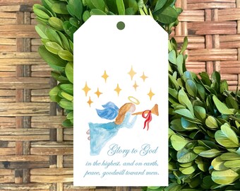 Watercolor Angel Christmas Gift Tags | Set of 24