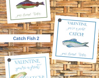 Watercolor Fish Valentine Gift Tags, Personalized Kids Valentines