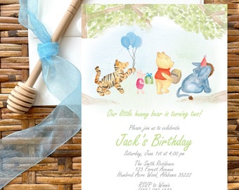 Winnie the Pooh Birthday Invitation, Themed Party Invites, Set of 15