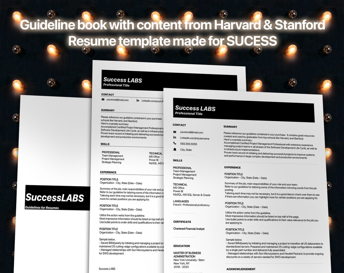 Harvard Stanford Resume Template & Guideline Words, Google Docs, and