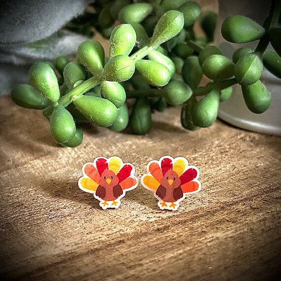 Thanksgiving Earrings, Turkey Studs, Gobble Jewelry, Kids