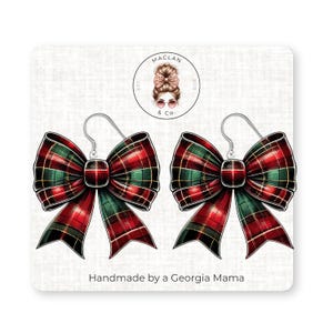 Christmas Bow earrings, Christmas Earrings, Holiday Earrings, Winter Jewelry, Christmas Ribbon Earrings, Stocking Stuffer, Teacher Gift