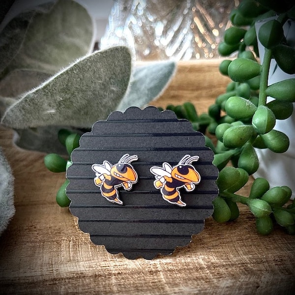 Yellow Jacket Earrings, Hornet Studs, Hornet jewelry, Game Day Jewelry, Yellow Jacket Fans, Yellow Jacket Mascot Earrings, Gift for Her