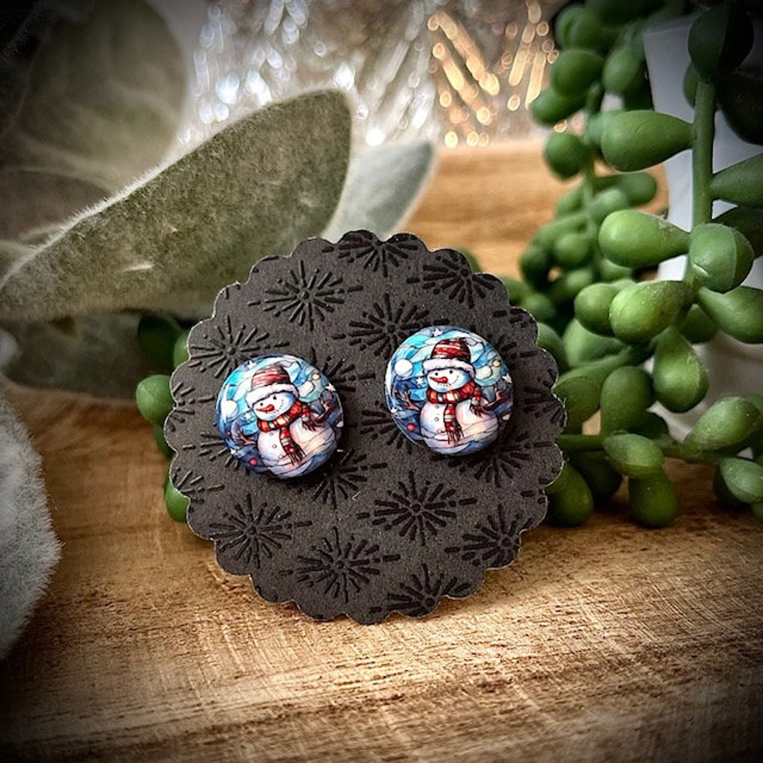 Snowman Earrings, Christmas Studs, Winter Jewelry, Custom Christmas