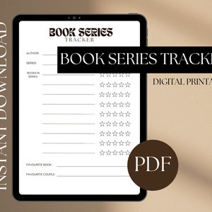 Peut inclure: Un suivi de série de livres imprimable avec un design noir et blanc. Le suivi comprend des sections pour l'auteur, la série, les livres de la série, le livre préféré et le couple préféré. Il comprend également une section pour noter chaque livre avec des étoiles.