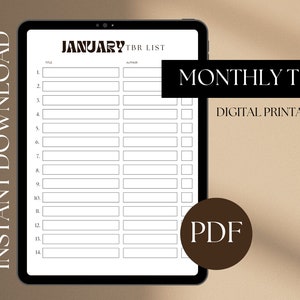 Monthly TBR List / Monthly tbr list Template, Reading Book List, To Be Read Tracking, To Be Read List, To Be Read Template, Printable TBR
