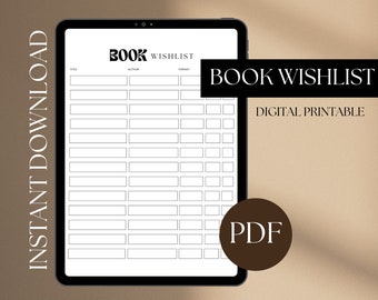 Plantilla de lista de deseos de libros // Libros para comprar, lista de deseos rellenable imprimible, lista TBR de Booktok, lista de deseos TBR, rastreador de compras de libros