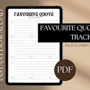 Favourite Quotes Tracker // Favourite Book Quote, Bookish Printable, Book Quotes, Reading Quotes, Book Tracker, Book Lover Template