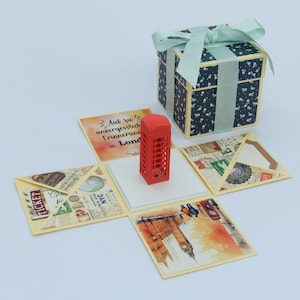 London Travel Explosion Box - Travel Voucher Gift Box Handmade with Telephone Booths 3D Model - Holiday - Trip - Birthday Present