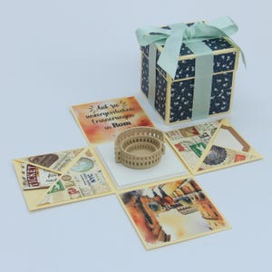 Explosiedoos reizen Rome - reisvoucher cadeaudoos handgemaakt met Colosseum 3D-model - vakantie - excursie - verjaardagscadeau