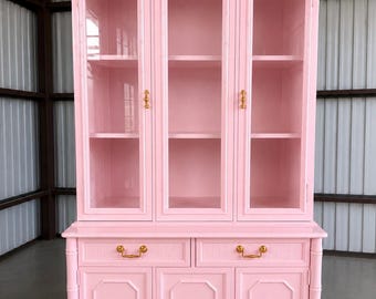 Broyhill faux bamboo hutch