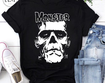 The Monster Skull Frankenstein Unisex Vintage T-Shirt, Frankenstein Shirt, Halloween Shirt, For Halloween Shirt, For Frankenstein Lover