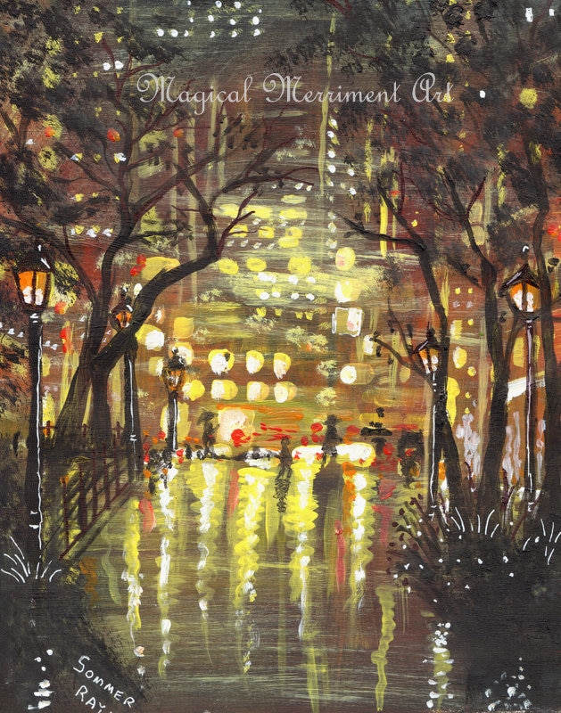 Rainy Reflections Autumn Evening Acrylic Palette Knife Painting by