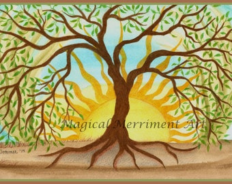 Albero della vita, meditazione, spiritualità, natura, sole splendente, biglietto da visita e stampe
