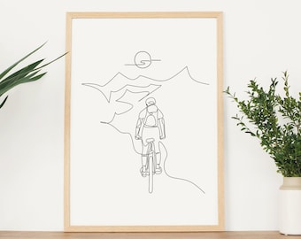 Cyclist Line Art, Minimalist Biker Print, Digital Download, Mountain Bike Print, Extreme Sport Printable, Bicycle poster, Travel Print