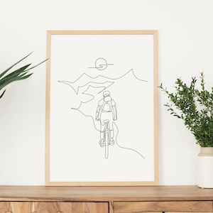 Cyclist Line Art, Minimalist Biker Print, Digital Download, Mountain Bike Print, Extreme Sport Printable, Bicycle poster, Travel Print