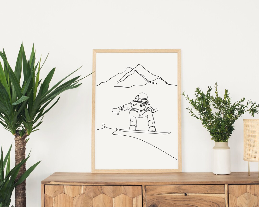 Snowboarding Line Art, Minimalist Snowboard Print, Digital Download