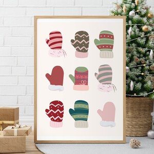 Winter Mitten Art Print | Vakantie kunst aan de muur | Minimale kerst | Kerst afdrukbare muurkunst | Winterkunstprint | Afdrukbare kerst Home Decor
