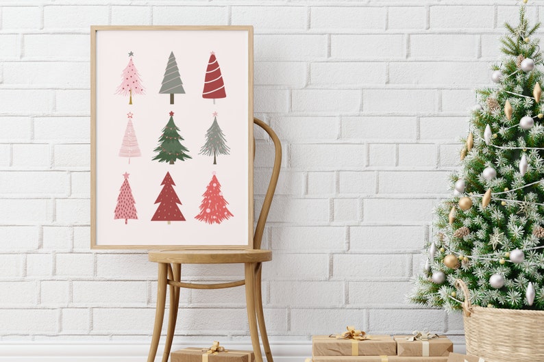 Christmas Tree Art Print Holiday Wall Art Minimal Etsy