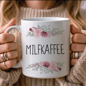 Mug with saying: &quot;MILFKAFFEE&quot; | - printed on both sides - coffee mug - funny - work - office gift ideas for girlfriend/colleague