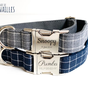 Personalized puppy dog collar / Cotton checks / Pet gift / Harness Leash Accessories / First name engraving clothing set