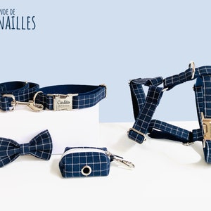 Ensemble chien chiot personnalisé / Cadeau prénom Noël animaux compagnie / Harnais Laisse Collier Sac à crottes Nœud Papillon / Cadeau chien