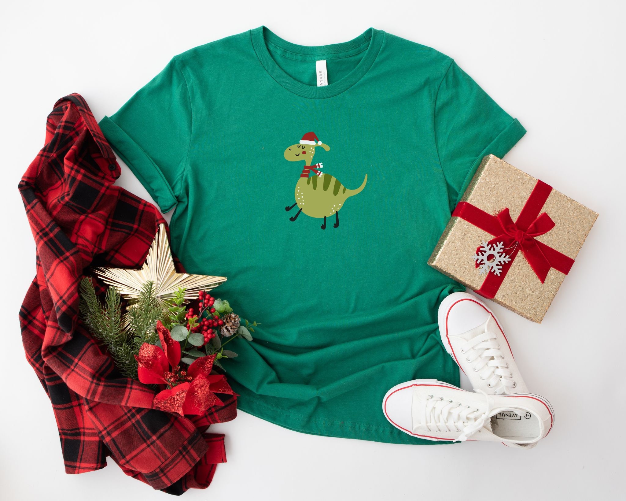 Discover Christmas Dinosaur Middle Festive T-Shirt, Funny Xmas Top, Funny Christmas Gifts, Gifts For Him, Gifts For Her, Cute Christmas Tee