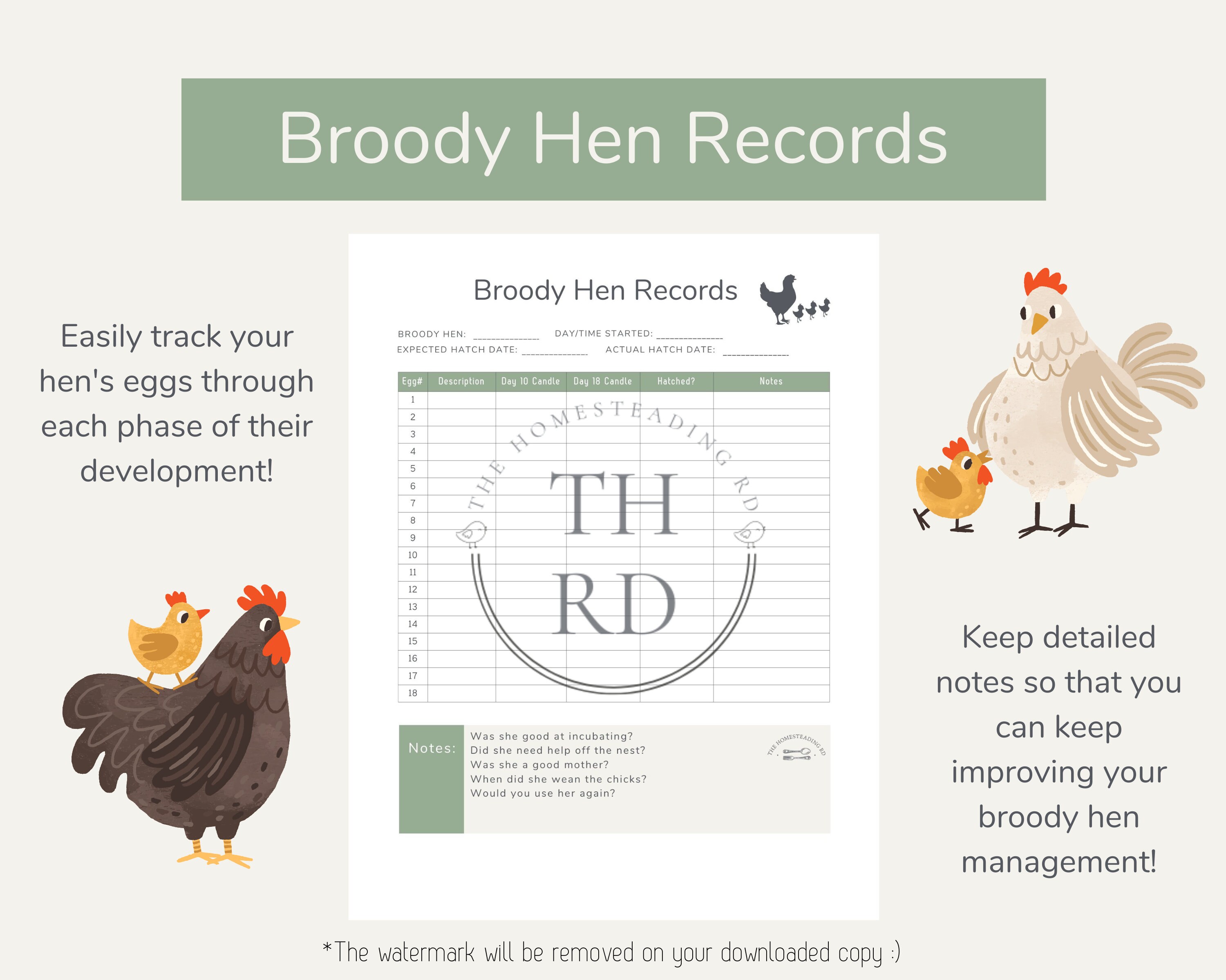 Incubation & Broody Hen Records | Incubation Tracker | Hatching Eggs ...
