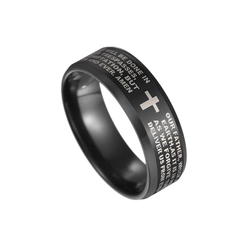 Black Cross Ring | Lord's Prayer Ring | Bible Scripture Rings ...