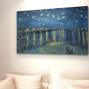 Sternennacht über der Rhone von Van Gogh - Abstraktes, hochauflösendes Meisterwerk, Kunstdruck in Museumsqualität, Haus- und Bürodekor