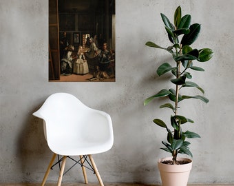 May include: A painting depicting a group of people in a room, including a young girl in a white dress, a dog, and several other figures. The painting is set in a room with a large window and several paintings on the walls.