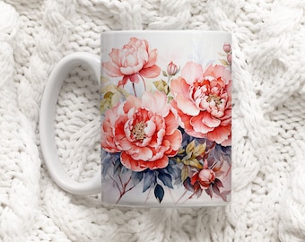 Peony Mug, Peony Coffee Mug, Peony Flower Mug, Peonies Gift, Peony Lover Mug, Peonies Gift, Peony Coffee Cup, Pink Floral Mug, Flower Mug