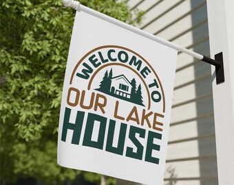 Perfectinsoy Gartenflagge „Welcome To Our Lake House“ – Blau, Holzoptik, 30,5 X 45,7 Cm, Doppelseitig, Polyester