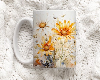 Taza de margarita, regalos de margarita, taza de flor de margarita, regalo de margaritas, taza amante de las margaritas, taza de café de margaritas, taza de flores silvestres, taza de margaritas, regalo de jardinero, 11 oz