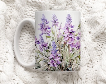 Lavender Mug, Lavender Coffee Mug, Wildflowers Mug, Lavender Gifts, Floral pattern Mug, Flowers Coffee cup, Gifts For Her, Purple Flower Mug