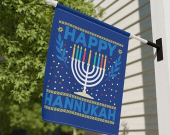 Happy Hanukkah Flagge, Happy Chanukka Hausfahne, Hanukkah Gartenfahne, Weihnachtsfahne, Wintergartenfahne, Willkommensfahne, Chanukka Geschenke Zuhause