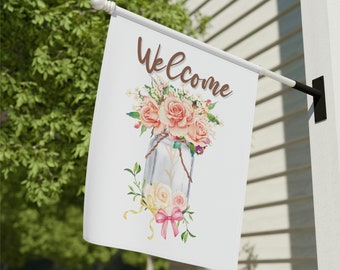 Welcome Flag, Welcome Floral House Flag, Floral Garden Flag, Flower Garden Flag, Flower Flag, Spring Flag Gifts, Mom Spring Decor For Porch