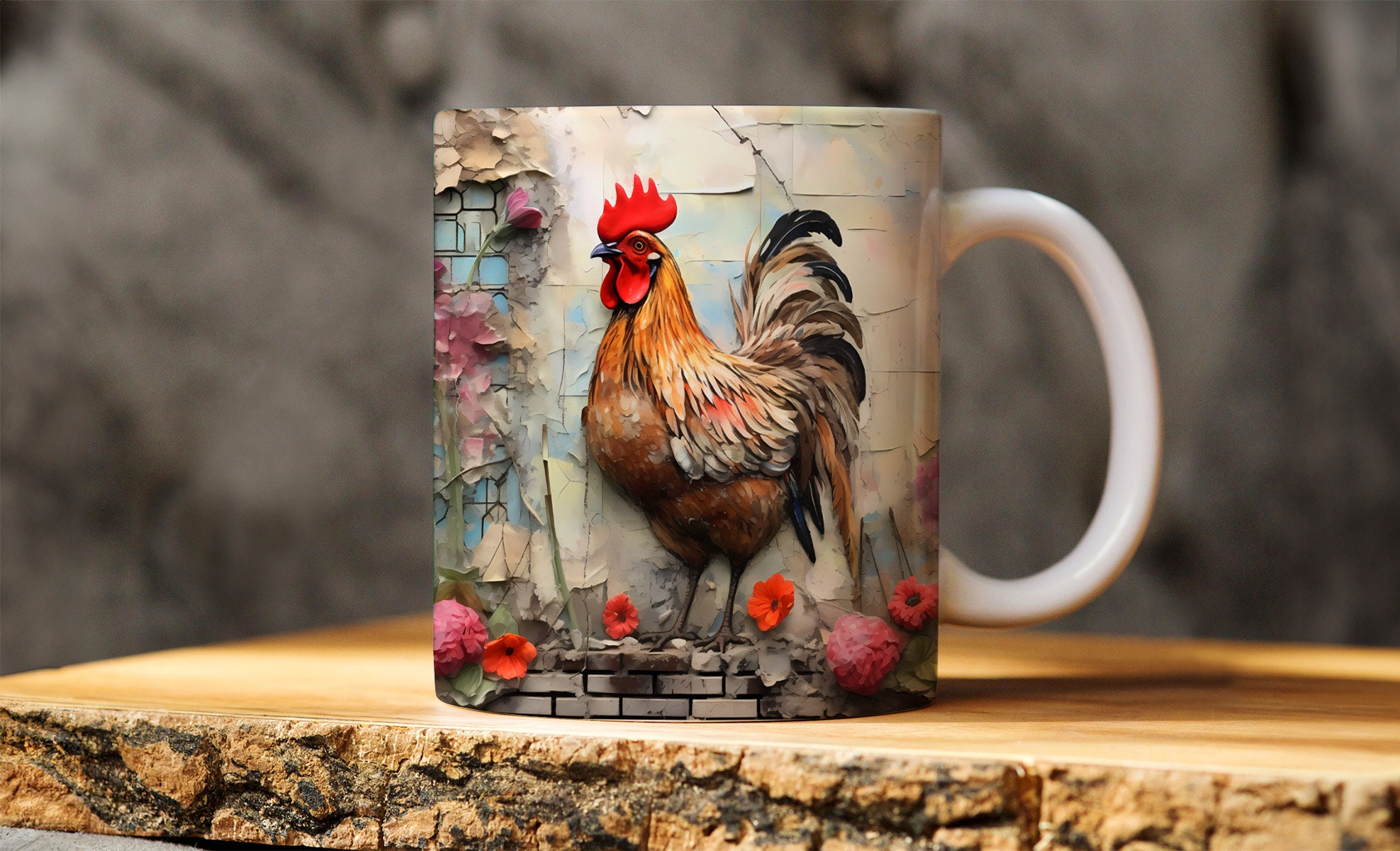 Rooster Mug, Colorful Rooster Coffee Mug, Farmhouse Mug, Rooster Coffee Cup, Country Style Drinkware, Chicken Mug, Farm Mug, Rooster Gifts