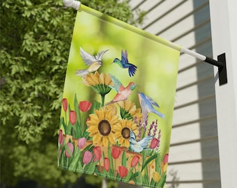 Hummingbird Flag, Spring House Flag, Spring Garden Flag, Spring Decor, Yard Flag, Spring Gifts, April Decorations, Spring Hummingbird Decor