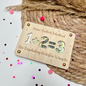 Geldgeschenk 1+2=3 | Geldgeschenk aus Holz | Holzkarte | Geldgeschenk zur Einschulung | Schulkind | Schultüte | Schulanfänger 2025