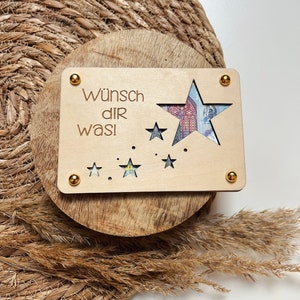 Geldgeschenk | Geldgeschenk aus Holz | Holzkarte | Geldgeschenk Wunsch | Geburtstagsgeschenk | Wünsch dir was | Wunscherfüller | Mitbringsel