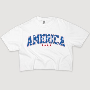 America Stars Cropped Shirt, 4th of July Crop Shirt, Independence Day Crop Tee, 4th of July, Patriotic Vintage Crop Tee, 4th of July T-Shirt