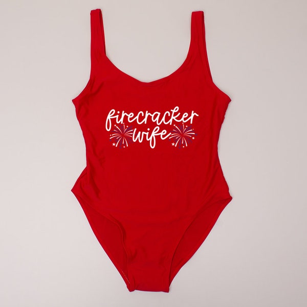 Firecracker Wife One Piece Swimsuit, Firecracker Wife, One Piece Swimsuit, Bach Party Swimsuit, Bachelorette Party, 4th of July, USA