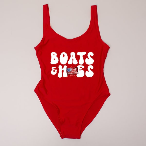 Boats and Hoes One Piece Swimsuit, Boats and Hoes, One Piece Swimsuit, Bach Party Swimsuit, Bachelorette Party, 4th of July, USA